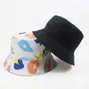 Sombrero de pescador de doble cara con estampado de grafiti transfronterizo para hombres y mujeres, sombrero tipo cubo con protección solar, sombrero casual moderno para exteriores