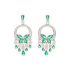 Pendientes de Mariposa Redondos con Tachuelas Plateadas, Diamantes y Borla de Gota de Agua, Pendientes Vintage y Elegantes, Pendientes de Lujo Ligero y de Alta Gama para Mujer