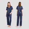 Pijama de verão feminino Amazon, cor sólida, manga curta, calça comprida, 100% seda de amoreira, roupa casual para casa feminina, conjunto de seda