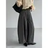 Calça casual de algodão 100% Jiangzuo para mulheres, cintura alta, punho na barra, perna curva, outono 2026, cintura elástica, calça de trabalho de perna larga 1997