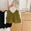 Limão Salgado SeteVerde Vintage! Traje de outono estilo floresta para meninas, colete de tricô infantil e calça floral