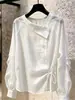 Camisa de encaje con cordones en la cintura, estilo nicho de lujo ligero para mujer, nueva colección otoño 2026, talla grande, estilo europeo, top holgado y chic de manga larga
