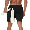 Venda direta da fábrica shorts esportivos de marca moderna de camada dupla, transpiráveis e de secagem rápida para homens, shorts esportivos de verão de comprimento 3/4 de secagem rápida para fitness