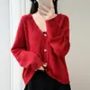 Cardigan de Punto de Lana Pura con Cuello en V de Manga Larga para Mujer, Nuevo Otoño/Invierno 2026, Borde Deshilachado, Color Sólido Holgado, Top Suéter de Lana