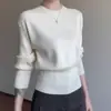 Suéter de punto 100% lana para mujer, estilo minimalista, cuello redondo, con diseño de cintura ajustada para crear un efecto adelgazante, nueva colección otoño/invierno, suéter de punto tipo pullover y capa base con forro polar.