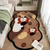 Alfombra de Cama de Terciopelo de Cristal con Dibujos de Cachorros, Alfombra de Dormitorio Antideslizante Absorbente de Agua con Forma Especial, Felpudo de Cama para el Hogar, Alfombra Refrigerante