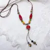 Colar de contas de cerâmica colorida Moda Retro Novo Estilo Chinês Personalidade Colar Longo Camada Dupla Colar Colar Avançado Atacado