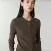 Cardigã 100% Caxemira Outono e Inverno Novo Suéter de Caxemira Listrado Feminino Gola Redonda Slim Slim Jaqueta com Zíper