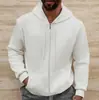 Nueva Chaqueta con Capucha y Bolsillos de Waffle de Color Sólido de Manga Larga con Cremallera para Hombre de Primavera y Otoño Transfronteriza