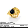 Anillo Abierto de Acero de Titanio Imitación Ágata Negra Retro Chapado en Oro de 18K, Resistente al Color, Sensación de Alta Gama, Joyería de Acero Inoxidable para Manos al por Mayor