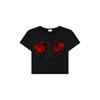 Europeu e Americano ins Moda Personalizado Impresso Slim-fit Top Curto Hot Girls Sexy Navel Curto-manga Curta T-shirt Preto