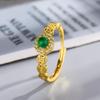"Dinheiro Rolante" Anel de Cobre Feminino Incrustado Anti-Hetian Jade Macarrão de Ovo Retrô Solto Ajustável Anel Maré Nacional