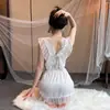 Lencería Sexy Nuevas Llegadas, Conjunto de Camisola de Encaje Escotada, Bata de Seda de Hielo, Ropa de Casa a la Moda