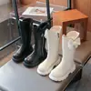 Botas Longas Forradas com Fleece para Meninas 2026 Inverno Estilo Princesa Laço Botas Altas Sola Grossa Quente Botas de Couro de Cavaleiro