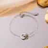 Acero de Titanio Sin Desvanecimiento Lucky Moda Romana Doble Anillo Collar Pulsera Sencilla para Mujer Cadena Versátil Dorada para Clavícula Joyería