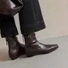 Otoño/Invierno 2026 Nuevo Estilo Pequeño Aroma Piel Genuina Punta Cuadrada Tacón Oculto Cierre Trasero Botines Cortos Botas Martin Botas Individuales Botas Adelgazantes