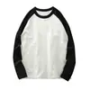 Suéter de algodón de manga larga con combinación de colores, cuello redondo, manga raglán, otoño moderno, color de contraste, para hombre y mujer, camiseta interior negra y blanca
