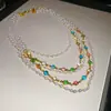 Collar de Múltiples Capas con Perlas de Dopamina y Cristales, Cadena para Clavícula de Temperamento Fresco y Dulce, Cadena de Cuello de Lujo Ligero y de Alta Gama