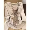 Camiseta de Veludo com Laço Manga Longa Plus Size para Mulheres, Novo Estilo Outono e Inverno, Emagrecedora e Valorizadora, Peça Versátil para Mulheres Curvilíneas