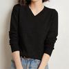 Suéter 100% cachemir para mujer, cuello en V, versátil, ajustado, color liso, básico interior, suéter de punto para debajo de la ropa, mujer