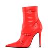 Desfile de Moda Transfronterizo Sexy Punta Fina Tacón de Aguja Slip-On Cremallera Lateral Talla Grande Botines Cortos para Mujer Amazon