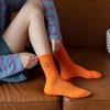 Meias de Algodão da Moda Versáteis para Mulheres Outono e Inverno Série Laranja Letra B Laranja Bordada Meias da Moda Meias de Novo Estilo Algodão