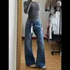 Calça Jeans Flare Soltinha para Mulheres, Novo Estilo com Textura de Bambu, Estilo Americano, Cintura Baixa, Corte Slim, Valoriza a Silhueta, Casual, Com Caimento, Formato Pera