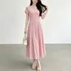 Roupa Feminina de Alta Qualidade Nanyou Saia Textura de Alta Qualidade Estilo Suave Gola Redonda Manga Curta Temperamento Saia Evasê Vestido Miyake
