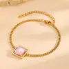 Pulsera de Acero de Titanio Versátil de Moda Joyería Electrochapada al Vacío Oro Real de 18K Lujo Ligero Gama Alta Piedra Redonda Colorida Piedra Cuadrada