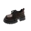Mocasines de Cuero con Cordones para Mujer que Aumentan la Altura 2026 Primavera/Otoño Nuevo Estilo Universitario Versátiles de Plataforma con Suela Gruesa y Punta Gruesa