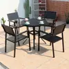 Juego de mesa y sillas para exteriores, juego de mesa y sillas de comedor de ocio de madera plástica anticorrosiva para patio, mesa y sillas de té al aire libre para balcón de jardín de villa