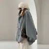 Elegante chaqueta vaquera de bloques de color con cuello de contraste, nueva colección otoño 2026 para mujer, top casual informal de pana con retazos estilo coreano