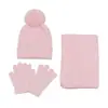 Amazon Temu Transfronterizo Otoño e Invierno Nuevo Traje de Punto Trenzado de Color Sólido Conjunto de Tres Piezas: Gorro, Bufanda y Guantes para Niños