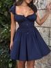 Vestido corto de verano de manga corta ajustado con diseño de espiga de pescado para mujer, de comercio exterior, sexy, con cuello cuadrado, ropa dulce y picante.