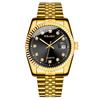 Reloj de Calendario con Correa de Acero con Cara de Diamante para Mujer Sencillo Casual Estudiante Moda Cuarzo Dorado Traje Reloj para Hombre Pareja