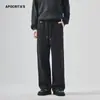 Roupas Masculinas Apo Masculino Inverno Forrado com Lã Espesso Versátil Solto Reto Elástico Cordão Esportivo Casual Calças