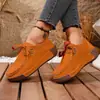 Novos sapatos femininos transfronteiriços europeus e americanos, de sola grossa, modernos, com cadarço, casuais, de camurça, bico redondo europeu e americano, atacado, tamanho grande