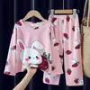 Pijamas Infantiles, Conjuntos Finos de Manga Larga para Niñas, Ropa de Casa Transpirable para Niños de Tallas Mediana y Grande para Primavera y Otoño, Tendencia al por Mayor Transfronteriza