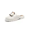 Sandálias Baotou Planas Novidade Laço Verão Fashion Outwear Sapatos Femininos Cor Sólida Casual Salto Baixo Meio Chinelo