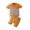 Primavera y verano 2025 nueva ropa para niños transfronteriza de dos piezas con cuello abierto, manga corta con costuras y shorts con cordón decorativo