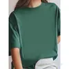 [Camiseta de Algodón Talla Europea] Camiseta Lisa de Color Sólido Lista para Usar de Manga Corta para Mujer Cuello Redondo Clase Regular Uniforme Logo Impreso Verde Militar