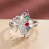 Anel Borboleta Colorido Cobre Dourado Zircônia Pérola Venda Quente Transfronteiriça Luxo Leve Full Diamond Toque de Alto Padrão Anel de Dedo Venda Direta da Fábrica
