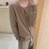 Cardigan suéter de outono novo, estilo coreano, de guaxinim, macio e confortável, com gola redonda, para mulheres, de manga longa, simples, versátil, peça de base de tricô para usar por cima