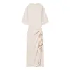 Vestido Midi de Manga Curta Plissado Slim Fit Cor Sólida 2026 Novo Estilo Europeu e Americano Atacado 2507043