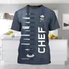 AliExpress transfronteiriço camiseta masculina de manga curta personalidade chef restaurante impressão 3D casual solta manga curta venda direta da fábrica