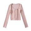 Camiseta interior de punto corta Pure Hot Girl para mujer, nueva colección primavera 2024, cuello cuadrado, corte ajustado, manga larga acanalada