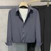 Camisa listrada de alta qualidade para primavera e outono, masculina, manga longa, solta, sedosa, não precisa passar, estilo coreano, camisa casual levemente madura