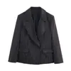 Para Comércio Exterior Transfronteiriço Europeu e Americano Roupas Femininas Aliexpress Mais Vendidas Outono Simples Versátil Listrado Ombro Largo Blazer