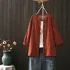 Camisa de gasa de algodón con cuello redondo y estampado floral pequeño estilo japonés para mujer, nuevo modelo 2026, cárdigan casual, ropa de protección solar