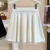 Ropa para mujer talla grande, nueva colección otoño/invierno 2026: Falda midi de punto patchwork de cintura alta estilo francés con ribete de encaje para figuras petite